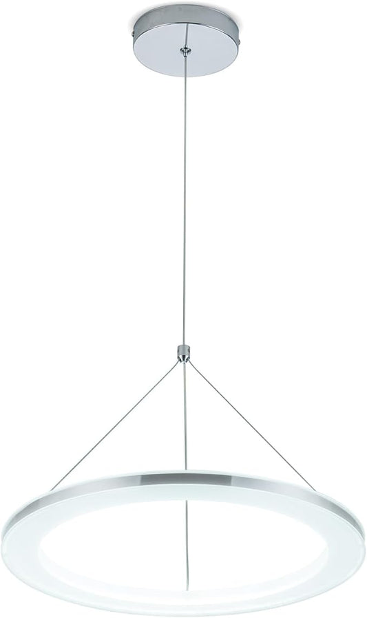 CHYING LED Pendant Lights Kitchen Island, 15.8" 18W Cool White Modern Ring Chandelier, Adjustable Height Silver Hanging Pendant Ceiling Light for Dining Room Bedroom Hallway Entryway, 3000K