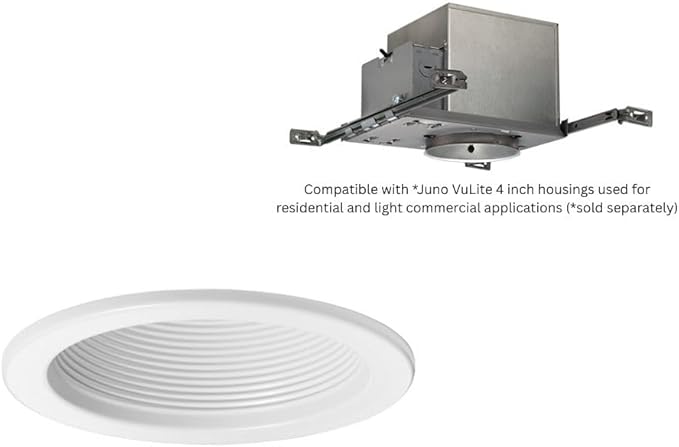 Juno VuLite 4" Recessed Light Trim, Air-Loc and Wet Rated Recessed Lighting Trim for New Construction and Remodel, Downlight Baffle Trim with Torsion Springs, Fits IC23, IC22, IC22R Can Light Housings