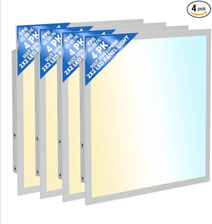 4 Pack 2x2 LED Flat Panel Light Drop Ceiling Office Fixture, 20-40W Selectable, 5000K 5CCT Switchable, 0-10V Dimmable, 24x24 Inch LED Flush Mount Ceiling Light, ETL Listed