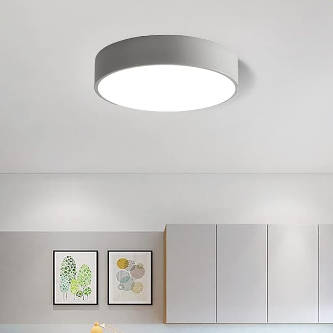 LED Ceiling Light Fixture,12 Inch Modern Round Recessed Ceiling Lights,3000K-6000K Ceiling Lamp Dimmable Light,Grey 18W Close to Ceiling Lighting Flush Mount Living Room Bedroom