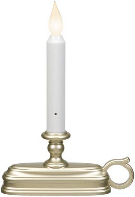 Battery Operated LED Flameless Window Candle Pewter/Silver Finish with Dusk to Dawn Sensor and White Flame