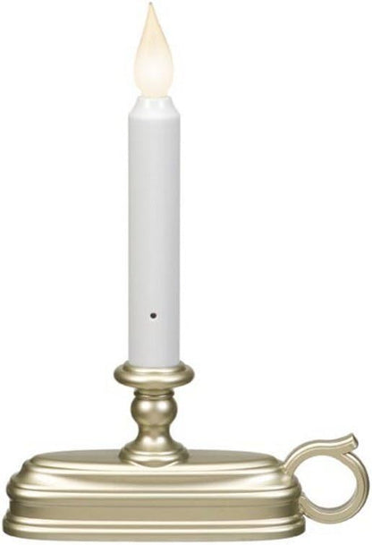 Battery Operated LED Flameless Window Candle Pewter/Silver Finish with Dusk to Dawn Sensor and White Flame