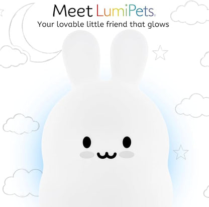 Lumipets Baxter The Bunny Squishy Night Light for Kids | Silicone Lamp with Tap & Remote Control | Rechargeable Color Changing Animal Night Light for Boys & Girls | Portable Nightlight with USB Cord