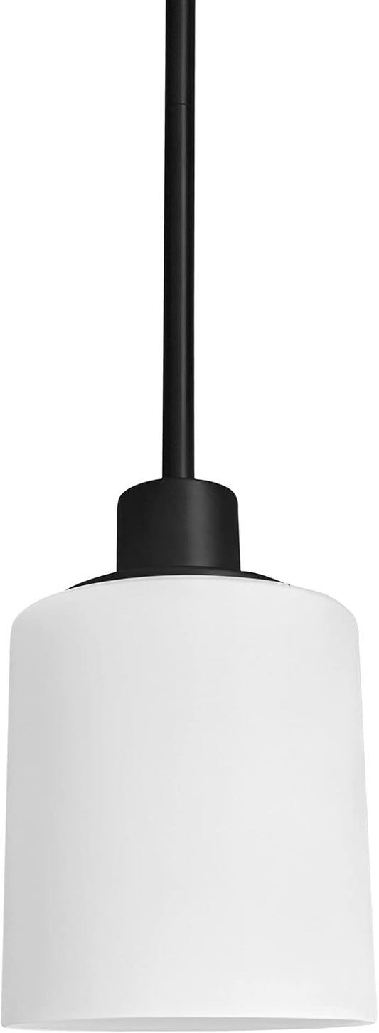 Design House 588541 Aubrey Transitional 1-Light Indoor Dimmable Mini Pendant with White Frosted Glass Shade for Kitchen Island barDining Room Bedroom, Matte Black