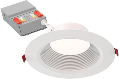 Juno LED Recessed Lights 6 Inch Round Wafer Downlight, 5-in-1 Switchable White Color Temperature, Adjustable Brightness, Deep Regressed Baffled Trim, 6-Inch, Matte White