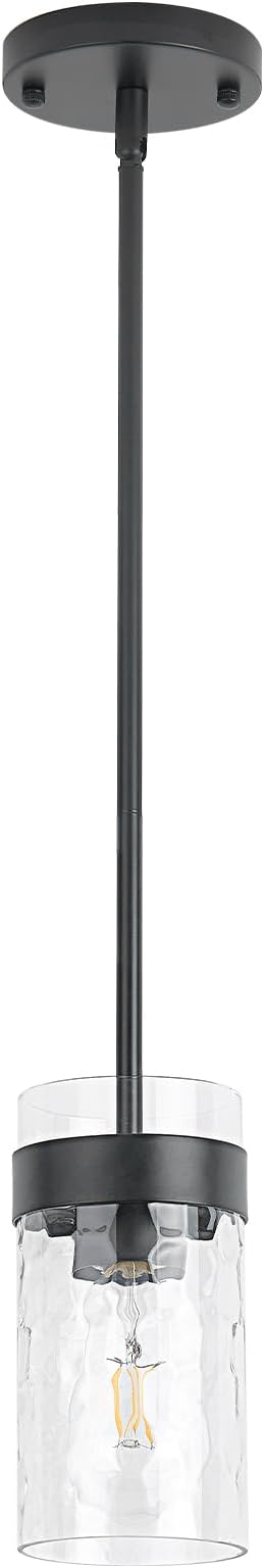 Water Ripple Glass Pendant Lights Kitchen Island Black Pendant Light Fixtures Adjustable Modern Mini Hanging Light for Sink Dining Room Foyer Entryway Bar, 1 Pack