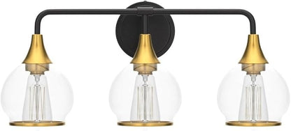 Black and Gold Bathroom Vanity Light 3-Lights Bathroom Light Fixtures Over Mirror with Clear Glass Shade 22.4 inch Wall Sconce Lighting Bath(Exclude E26 Bulb)