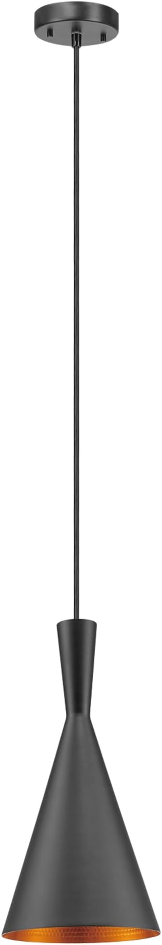 Globe Electric 63873 1-Light Hourglass Pendant Light Fixture, Matte Black, Gold Interior, Adjustable Hanging Height Cord, Dimmer Switch Compatible, Modern Lighting for Kitchen Island or Dining Room