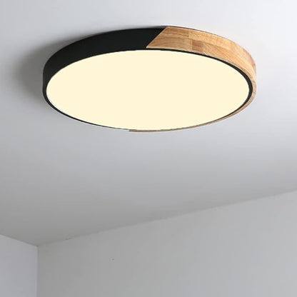 LED Ceiling Light Fixture,12 Inch Modern Wood Recessed Ceiling Lights, Dimmable Light,Black 24W Close to Ceiling Lighting Flush Mount Living Room Bedroom,3000K-6000K