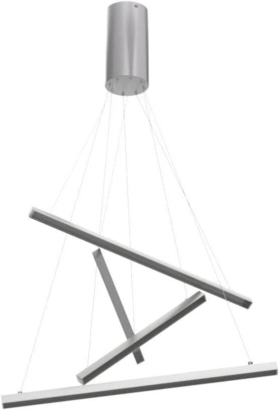 Modern 4-Light Dimmable LED Linear Chandelier Pendant Light, 6000K Cool White Adjustable Hanging Lighting Fixture for Kitchen Island, Dining Room, Office, Silver Metal Commercial Home Lighting
