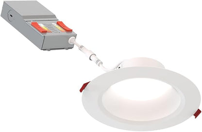 Juno LED Recessed Lights 6 Inch Round Wafer Downlight, 5-in-1 Switchable White Color Temperature, Adjustable Brightness, Deep Regressed Smooth Trim, 6-Inch, Matte White, 6-Pack