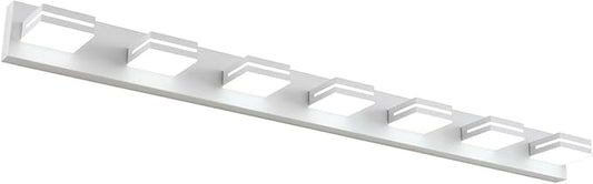 SineRise LED Modern Bathroom Vanity Light Fixtures (7-Light, 55-Inch, Dimmable), Matte White Modern Acrylic Bathroom Wall Lighting Fixtures Over Mirror (Cool White 6000K)