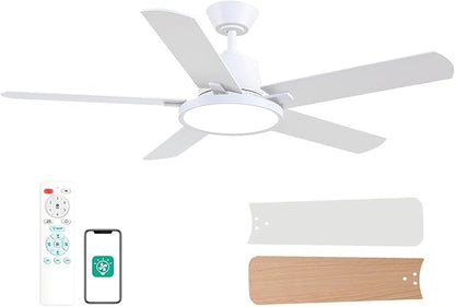 Orison Ceiling Fans with Lights, 52 inch Low Profile Ceiling Fan with RGB Backlight, Flush Mount Ceiling Fan with Remote and App Control,White Bedroom Fan, 6 Speeds, 5 Reversible Blades (White)