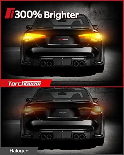 Torchbeam 3157 LED Bulbs for Turn Signal Lights, Yellow Amber 500% Brighter 3156 3056 4057 4157 LED Bulb 57-SMD LED Chipset with Projector Len for Parking Side Marker Brake Blinker Lights, Pack of 2