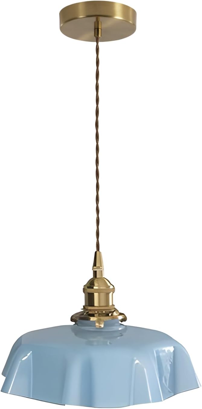 Gold Pendant Light with Vintage Glass Pendant Lampshade,Adjustable Height,E26 Base,Kitchen Dining Room Restaurant,Color Blue