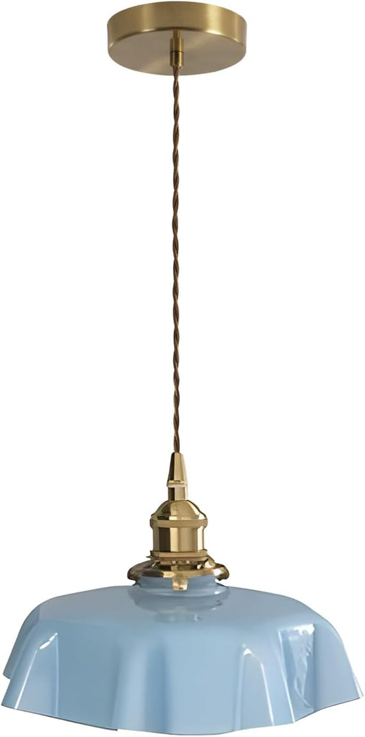 Gold Pendant Light with Vintage Glass Pendant Lampshade,Adjustable Height,E26 Base,Kitchen Dining Room Restaurant,Color Blue