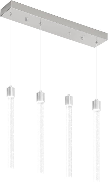 Modern Crystal Column Chandeliers for Dining Room Dimmable 4-Lights Silver LED Hanging Pendant Light Kitchen Island,Bedroom,Over Table,Living Room, Adjustable Height
