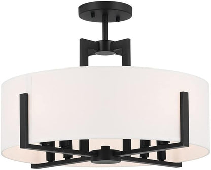 Kichler Malen 20" 8-Light Convertible Semi-Flush with White Fabric Shade in Black, 52592BK