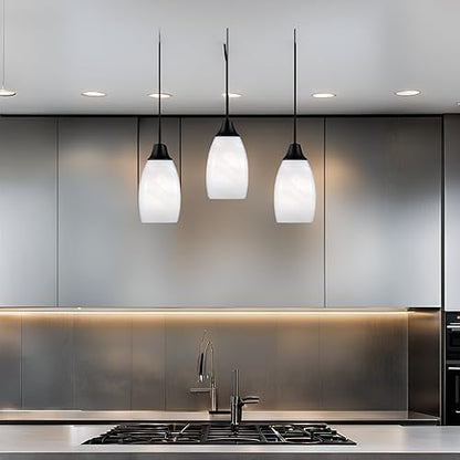 Viinew Mini Glass Pendant Light,1-Light Handblown White Oval Art Glass Hanging Pendant Light for Kitchen Island,Dining Room,Living,Foyer,Hallway, Entry Matte Black Metal