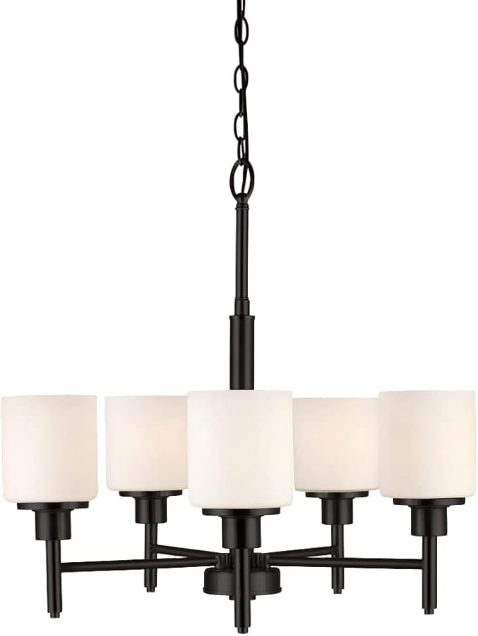 Design House 556639-BLK Aubrey Transitional 5-Light Indoor Chandelier Dimmable Frosted Glass for Entryway Dining Room Foyer, Matte Black