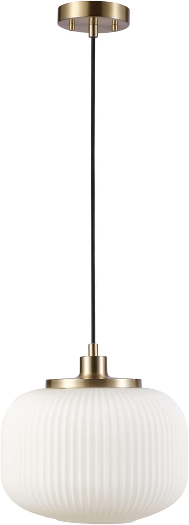 Globe Electric 65842 1-Light Pendant Lighting, Matte Brass, Frosted Ribbed Glass Shade