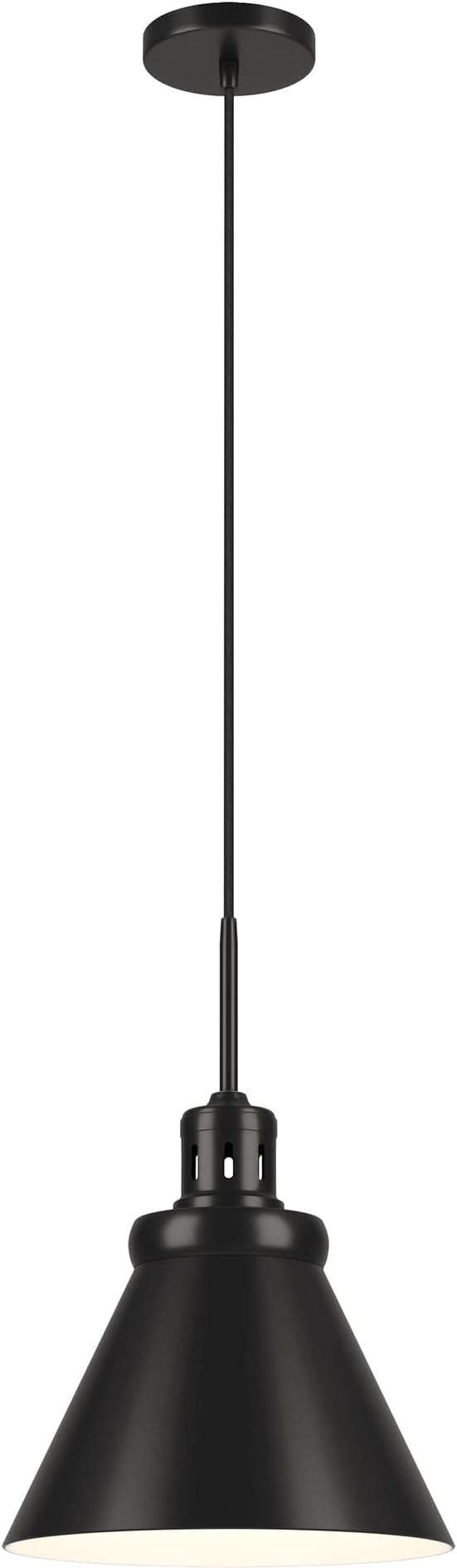 Henn&Hart 12" Industrial Dimmable Pendant Light Fixture with Black Metal Cone Shade and 8' Adjustable Cord for Kitchen Island, Dining Room or Game Room, Black