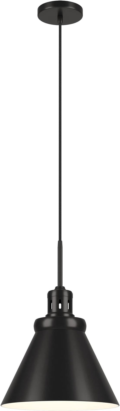 Henn&Hart 12" Industrial Dimmable Pendant Light Fixture with Black Metal Cone Shade and 8' Adjustable Cord for Kitchen Island, Dining Room or Game Room, Black