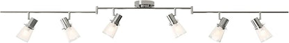 6-Light Decorative Track Lighting Kit, Brushed Steel Finish Flush Mount Ceiling Light Fixture with Frosted Glass Shades, Foldable Z-Bar, E26 Adjustable Heads Provide Directional Light