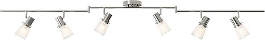 6-Light Decorative Track Lighting Kit, Brushed Steel Finish Flush Mount Ceiling Light Fixture with Frosted Glass Shades, Foldable Z-Bar, E26 Adjustable Heads Provide Directional Light