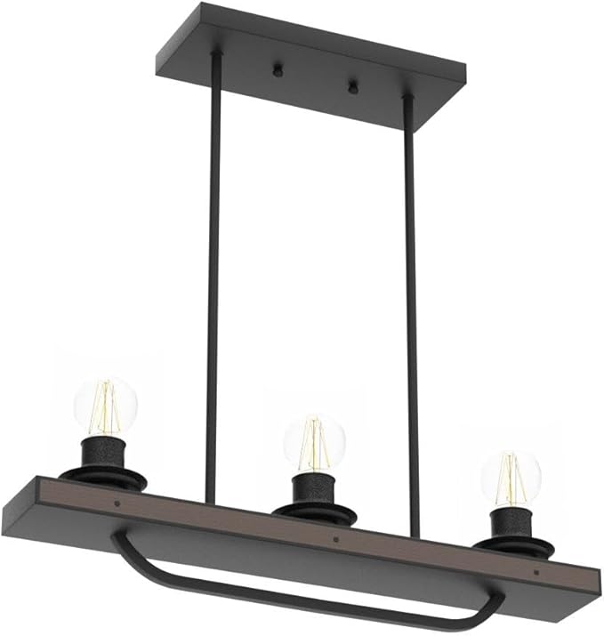 Depuley 3- Light Rustic Pendant Light Fixture, Flush Mount Ceiling Hanging Light with Glass Shade, Adjustable Farmhouse Black Chandelier Lighting for Kitchen Island Dining Room Restaurant, E26 Base