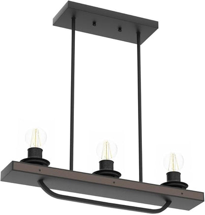 Depuley 3- Light Rustic Pendant Light Fixture, Flush Mount Ceiling Hanging Light with Glass Shade, Adjustable Farmhouse Black Chandelier Lighting for Kitchen Island Dining Room Restaurant, E26 Base