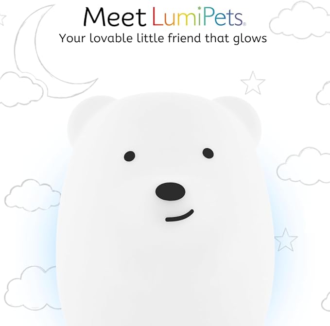 Lumipets Benny the Bear Squishy Silicone Night Light for Kids | Cute Night Light with Remote & Touch Control for Girls & Boys | 9 Color Changing Soft Portable Animal Lamp Comes with USB Cord