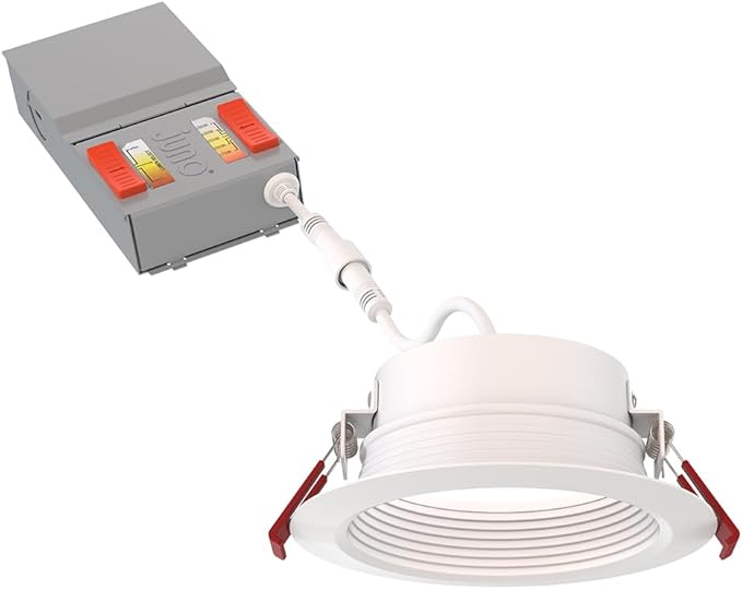 Juno Canless LED Wafer Light, Round Wafer Downlight, 5-in-1 Switchable White Color Temperature, Adjustable Brightness, Deep Regressed Baffled Trim, 4-Inch, White (WF4 Dreg B ALO19 SWW5 90CRI MW M6)