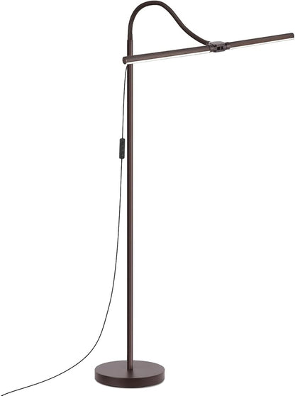 Floor Lamp, 18W/2000LM Bright LED Floor Lamp with Double Head, Adjustable Gooseneck Dimmable Craft Light for Sewing Tatoo Makeup, Eye Caring Brown Reading Floor Lamps for Living Room Bedroom Office