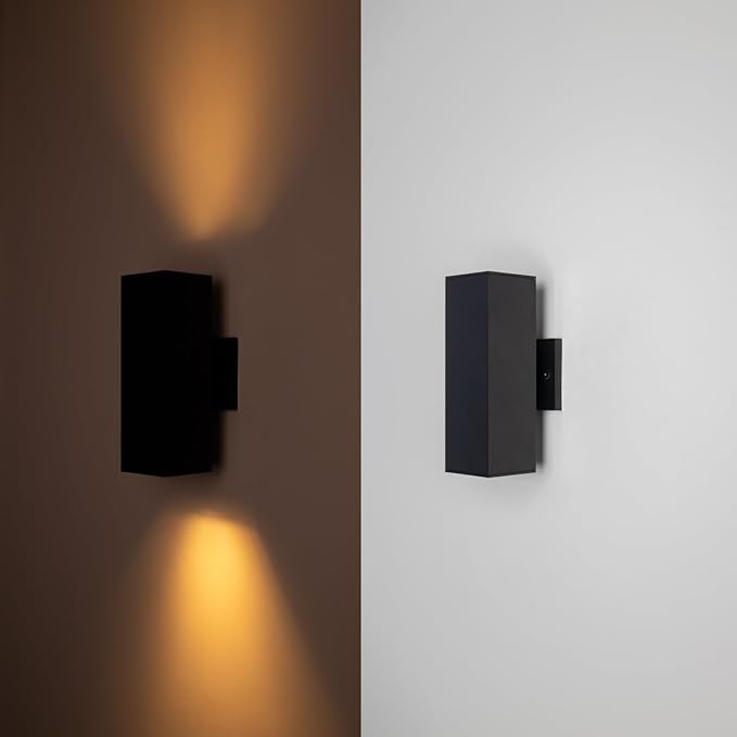 mirrea Modern Outdoor Porch Light Patio Light in 2 Lights with Aluminum Rectangular Tube and Tempered Glass Cover Waterproof Wall Sconce (Matte Black)