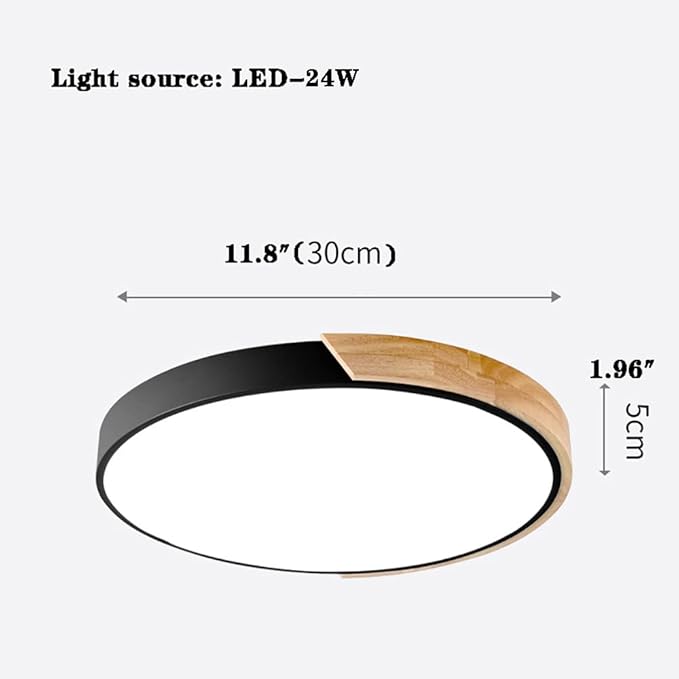LED Ceiling Light Fixture,12 Inch Modern Wood Recessed Ceiling Lights, Dimmable Light,Black 24W Close to Ceiling Lighting Flush Mount Living Room Bedroom,3000K-6000K