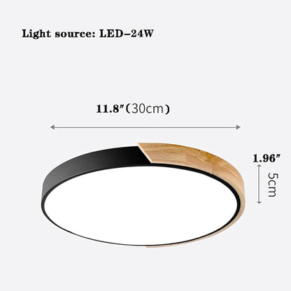 LED Ceiling Light Fixture,12 Inch Modern Wood Recessed Ceiling Lights, Dimmable Light,Black 24W Close to Ceiling Lighting Flush Mount Living Room Bedroom,3000K-6000K