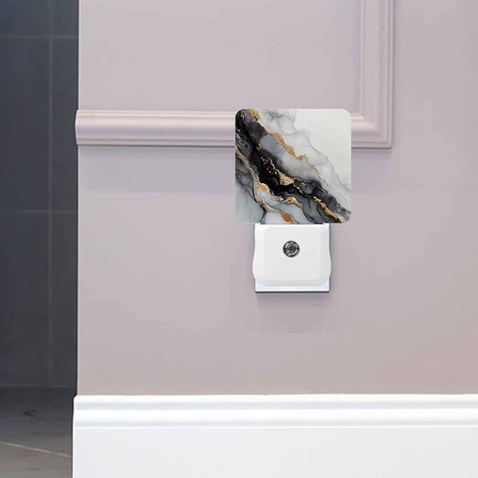 Marble Texture Night Lights Plug into Wall Ink Painting Black with Gold Accents Night Light with Dusk to Dawn Sensor for Home Bedroom Bathroom Living Room 0.5W Sleep-Friendly