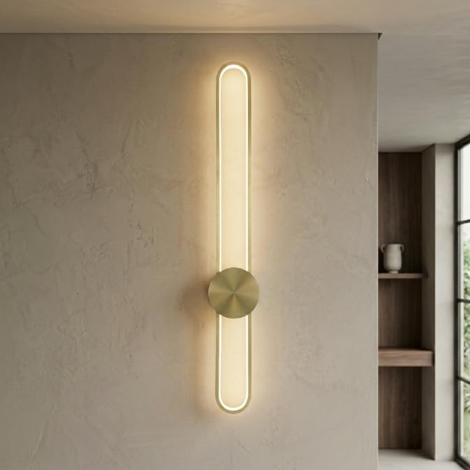 Modern Wall Sconce Dimmable 3000K/4000K/6000K LED Wall Light Fixture, Hardwired Wall Lamp for Living Room, Dining Room, Bedroom, Hallway, Lobby, Entryway (Brushed Gold, 35.4inch/H90cm)