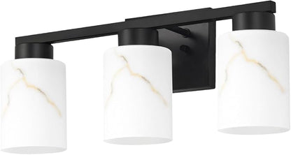 3-Light Bathroom Light Fixtures, Modern Vanity Lights, Black Metal Wall Lamp with Handcrafted Art Glass for Bathroom, Mirror, Living Room, Bedroom, Cabinet, Porch, Hallway, E26 Base