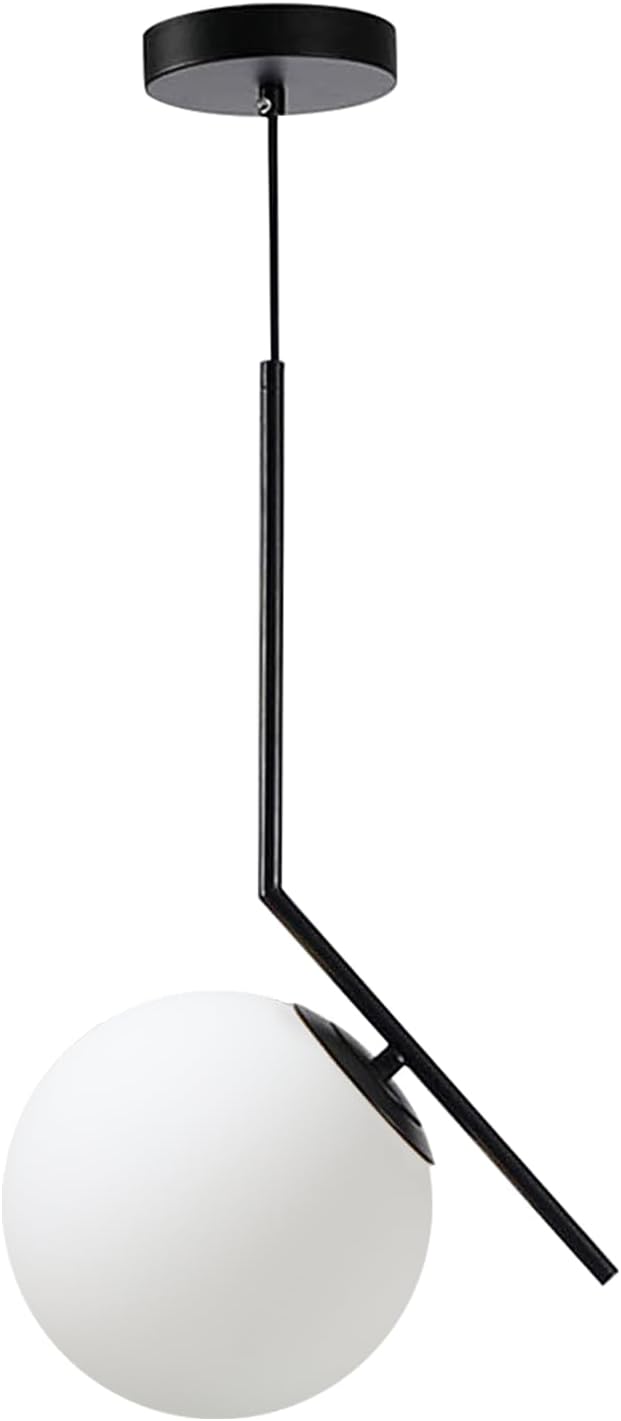 Modern Pendant Light, 1-Light Black Glass Globe Ceiling Pendant Lamp, Bedside Matte Hanging Pendant Light Fixtures for Bedroom Living Dining Room Kitchen