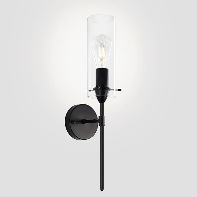 Black Wall Sconces 1-Light, Modern Wall Sconce with Clear Glass Shade, Hardwired Wall Mount Light Fixtures for Living Room Bathroom, Bedroom, Hallway