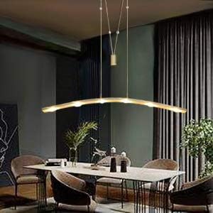 Linear LED Pendant Light Fixture Hanging Chandelier Poor Table Lights Height Adjustable 27W 3000K Warm Lamps for Living Dining Room Kitchen Island Bedroom Bar Restaurant, Brushed Aluminum.