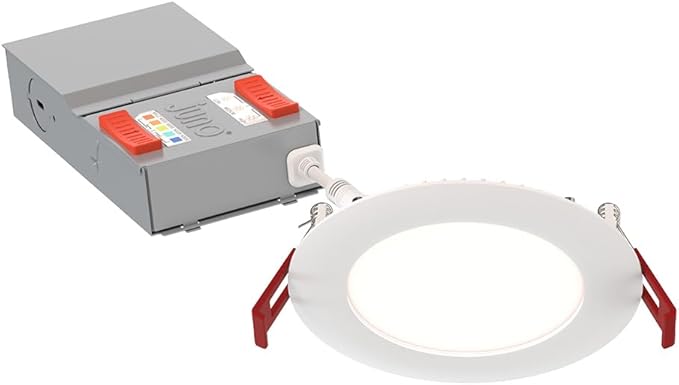 Juno LED Recessed Lights 4 Inch Round Baffle Wafer Downlight, 5-in-1 Switchable White Color Temperature, Adjustable Brightness, 120 Volts, 4-Inch Flat Trim, Matte White (12-Pack)
