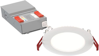 Juno LED Recessed Lights 4 Inch Round Baffle Wafer Downlight, 5-in-1 Switchable White Color Temperature, Adjustable Brightness, 120 Volts, 4-Inch Flat Trim, Matte White (12-Pack)