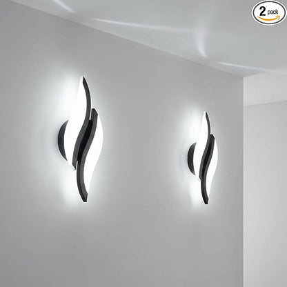 Modern LED Wall Sconce 2 Pack Wall Light Fixtures, 6000K Indoor Black Wall Light for Living Room Bedroom Hallway Stairs