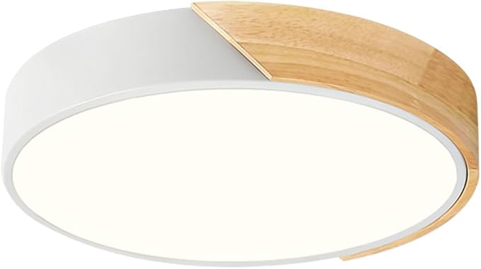 Modern Dimmable LED Ceiling Light, Minimalist Wood Style 5CCT 2700K-6000K Flush Mount Ceiling Light Fixture, Round Lighting Lamp for Bedroom, Laundry Room, Hallway, White, 11.8"
