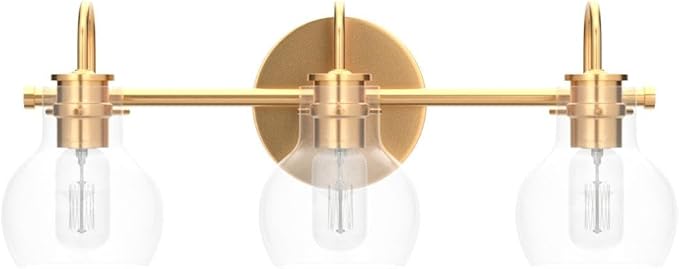 KSANA Gold Bathroom Light Fixtures, 3 Light Modern Vanity Lights Over Mirror with Globe Clear Glass Shades for Bedroom, Kitchen, Powder Room