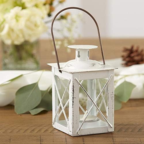 Kate Aspen Decorative Lanterns - Set of 12 - Luminous Distressed Metal Lantern Candle Holders for Wedding, Home Decor and Party - 4.5" H (6.5" H with Handle) – White