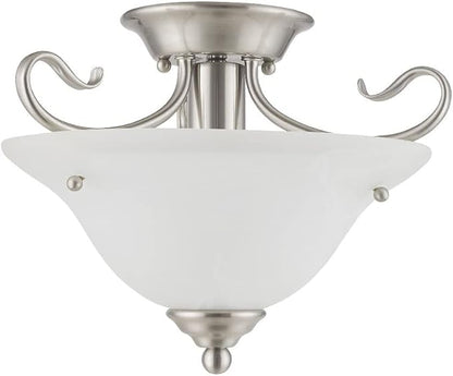 Livex Lighting 6109-91 Coronado 1 Light Brushed Nickel Semi Flush with White Alabaster Glass
